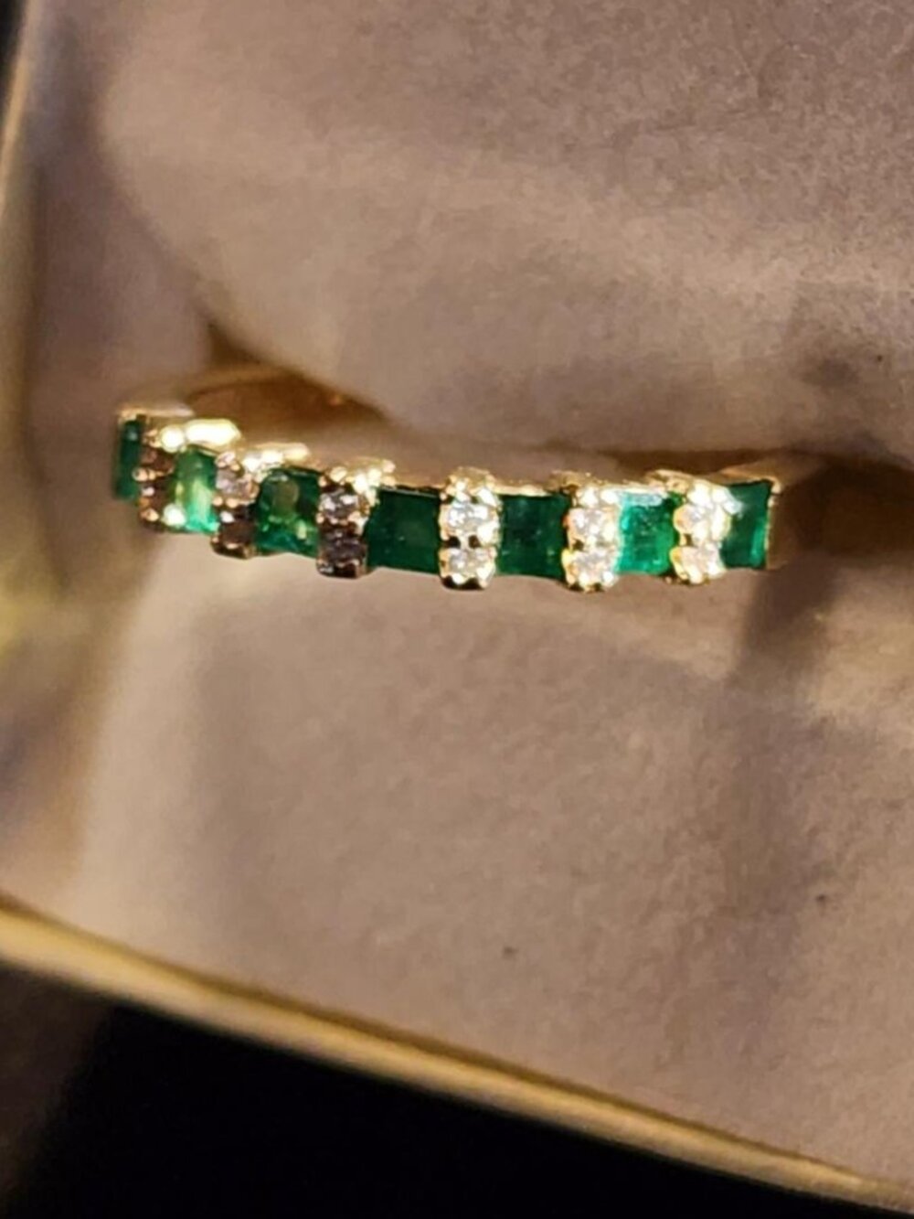 Beautiful and Classic 14K Emerald and Diamond Band